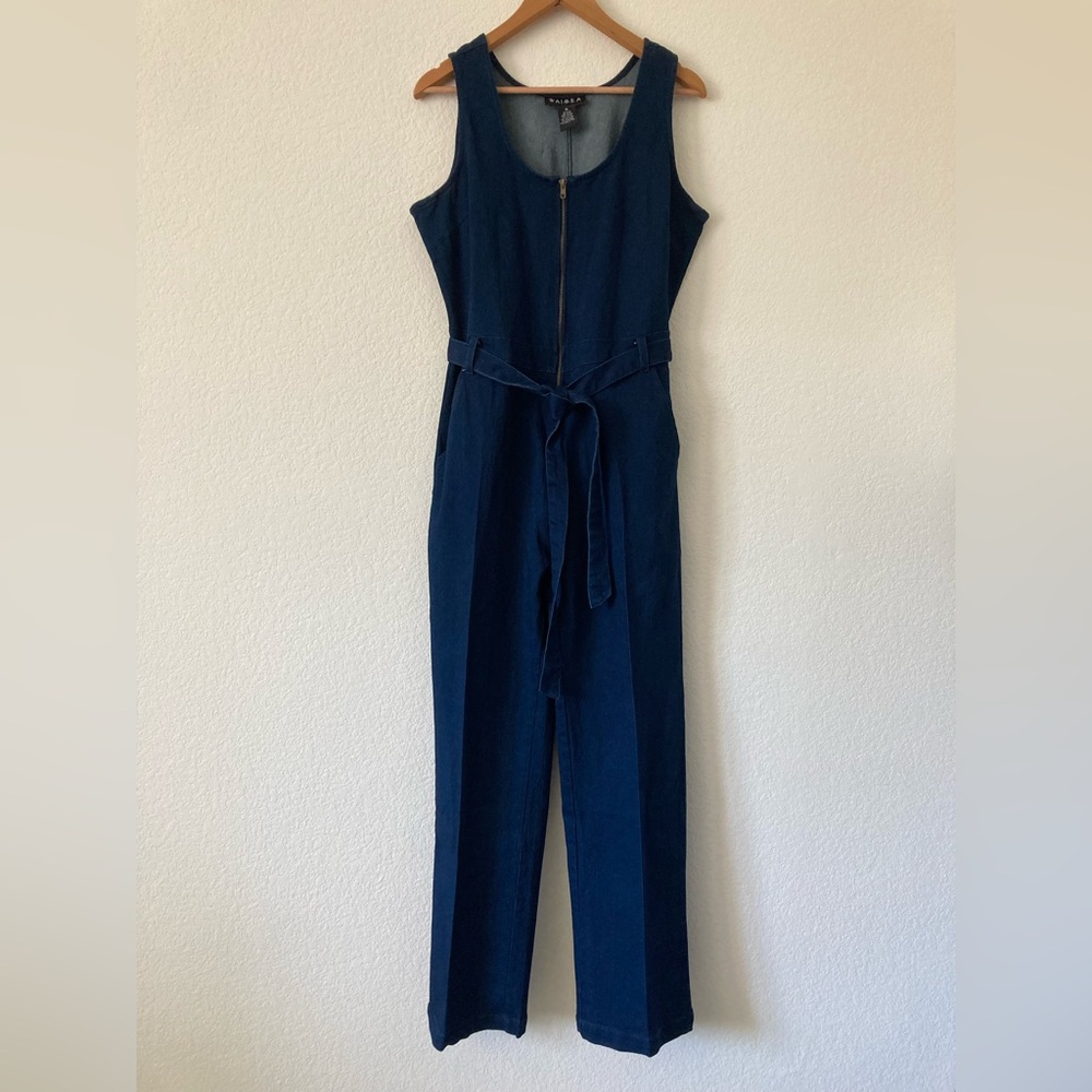 Waimea Blue Denim Sleeveless Jumpsuit with Wide-Leg Design